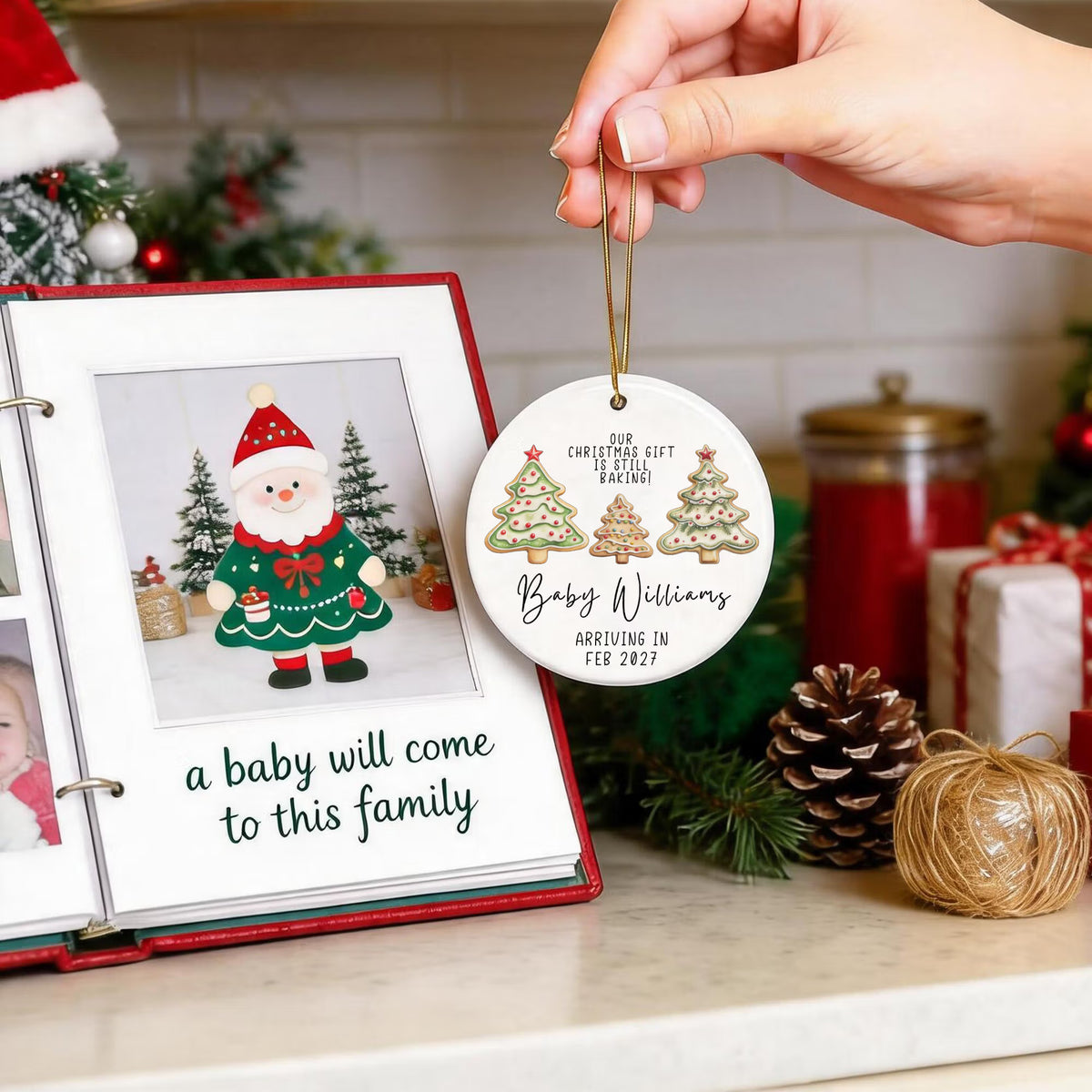 👶🎄Personalized Christmas Tree Cookie Pregnancy Announcement Ornament