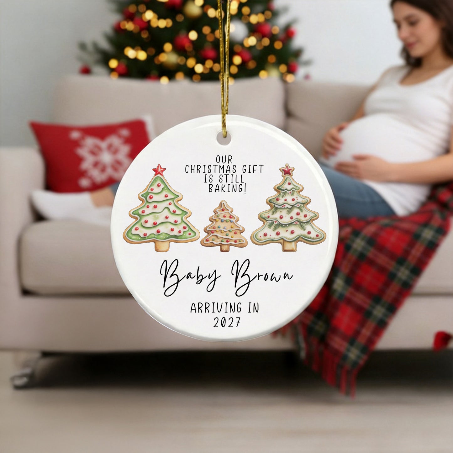 👶🎄Personalized Christmas Tree Cookie Pregnancy Announcement Ornament