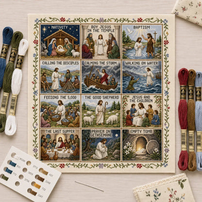 ✝️ Beginner-Friendly Life of Jesus Bible Story Cross Stitch DIY Kit