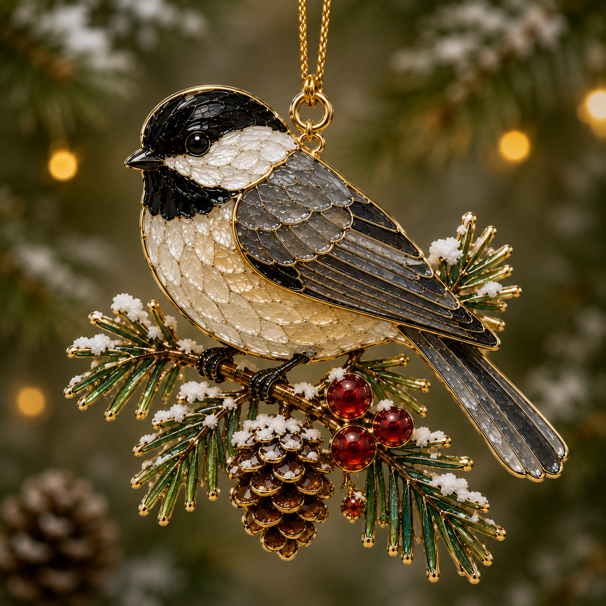 Stained Glass Style Winter Bird Christmas Ornament Collection