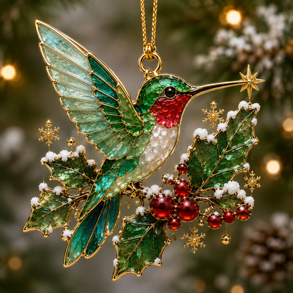 Stained Glass Style Winter Bird Christmas Ornament Collection