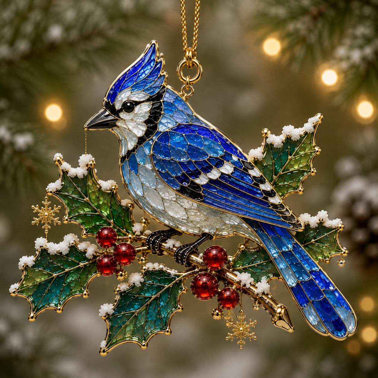 Stained Glass Style Winter Bird Christmas Ornament Collection