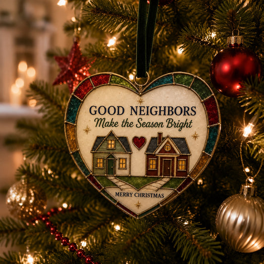 💖 Stained-Glass Style Heart Christmas Ornament – Sentimental Holiday Keepsake with Hanging Ribbon