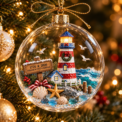America 250th Anniversary Clear Dome Ornament with Sea Glass Accents