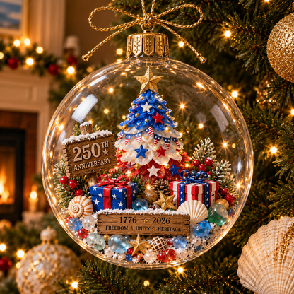 America 250th Anniversary Clear Dome Ornament with Sea Glass Accents