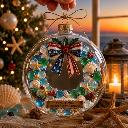 America 250th Anniversary Clear Dome Ornament with Sea Glass Accents