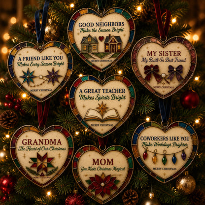💖 Stained-Glass Style Heart Christmas Ornament – Sentimental Holiday Keepsake with Hanging Ribbon