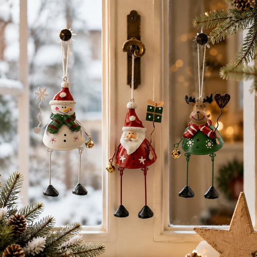 🦌✨ Hand-Painted Metal Dangling Leg Christmas Ornaments