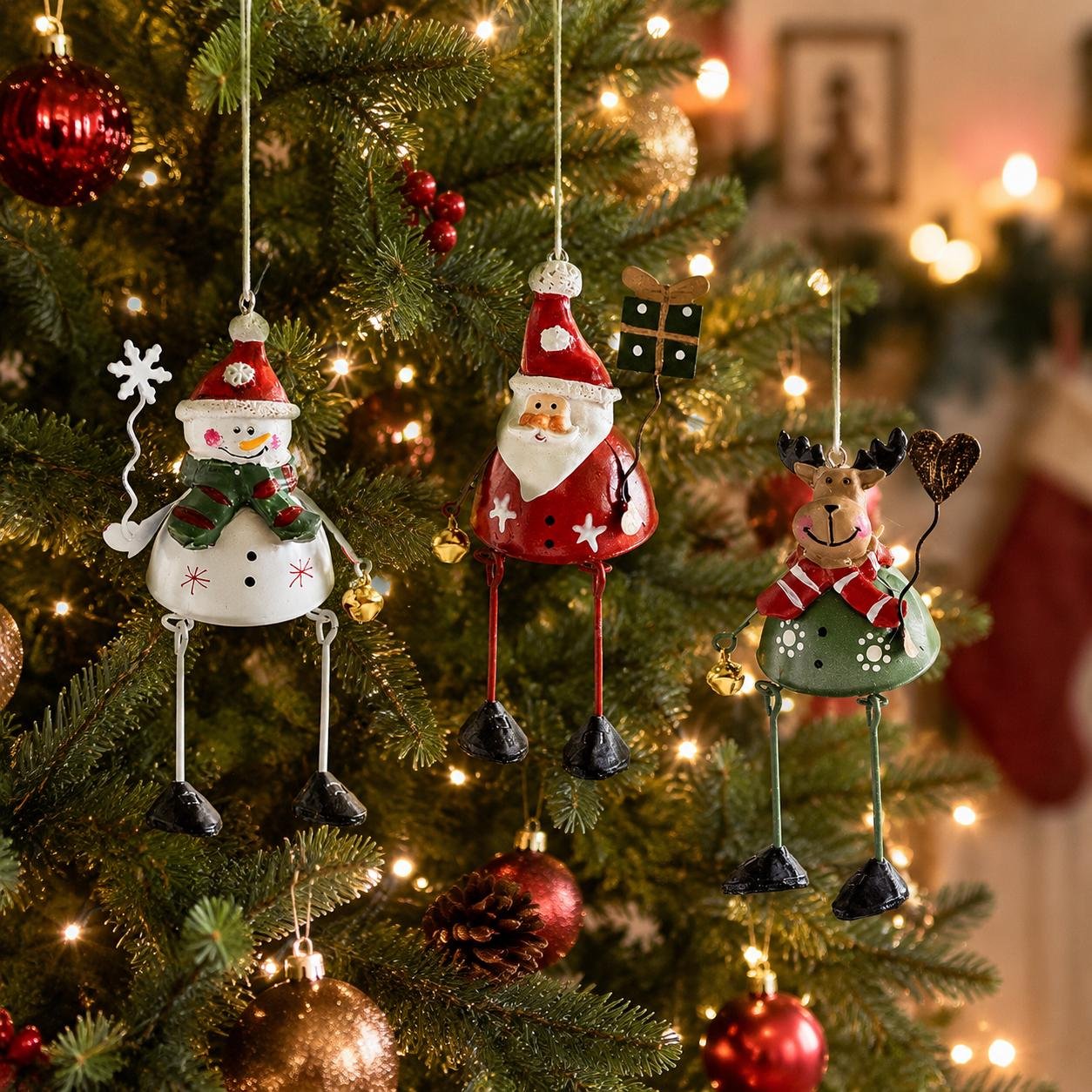 🦌✨ Hand-Painted Metal Dangling Leg Christmas Ornaments