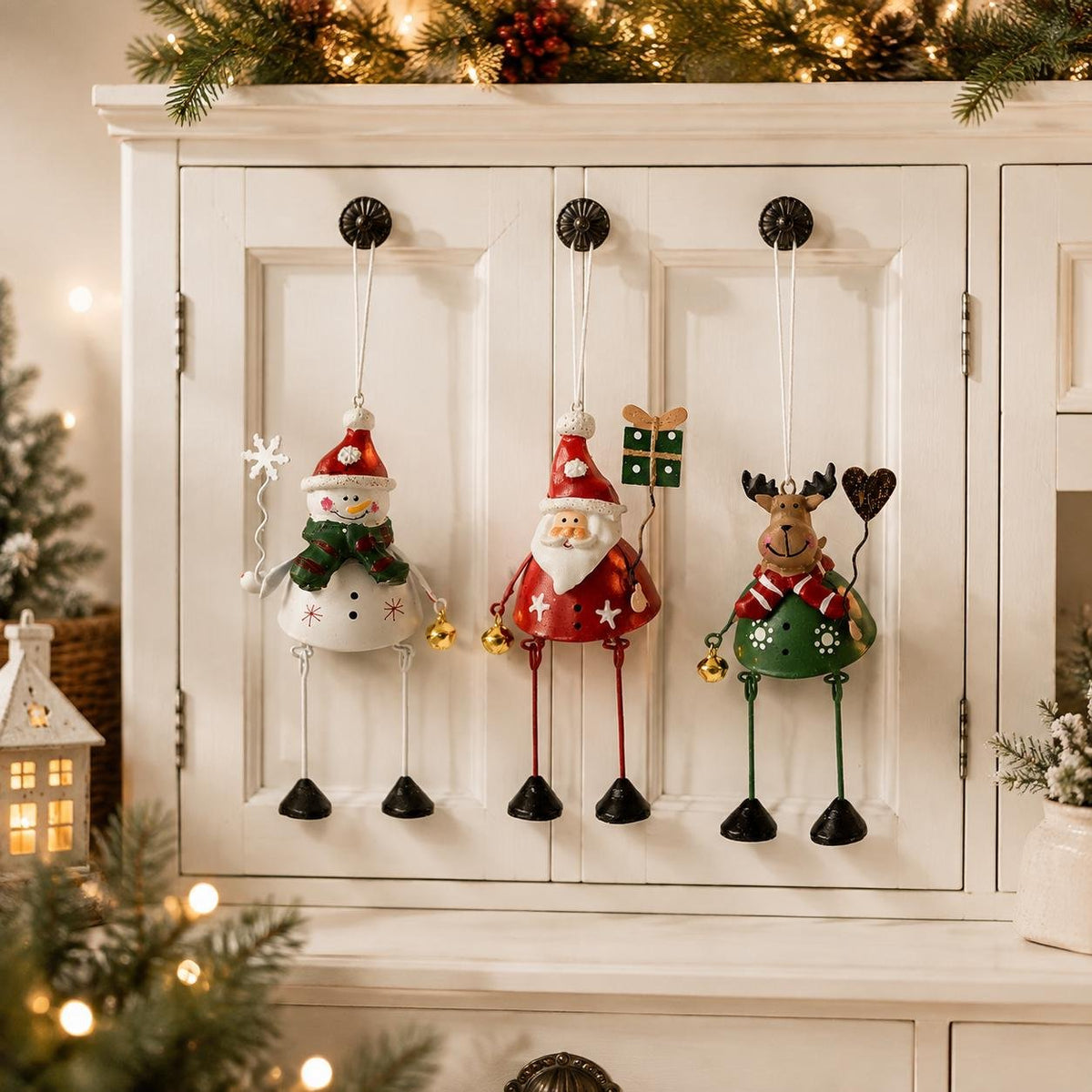 🦌✨ Hand-Painted Metal Dangling Leg Christmas Ornaments