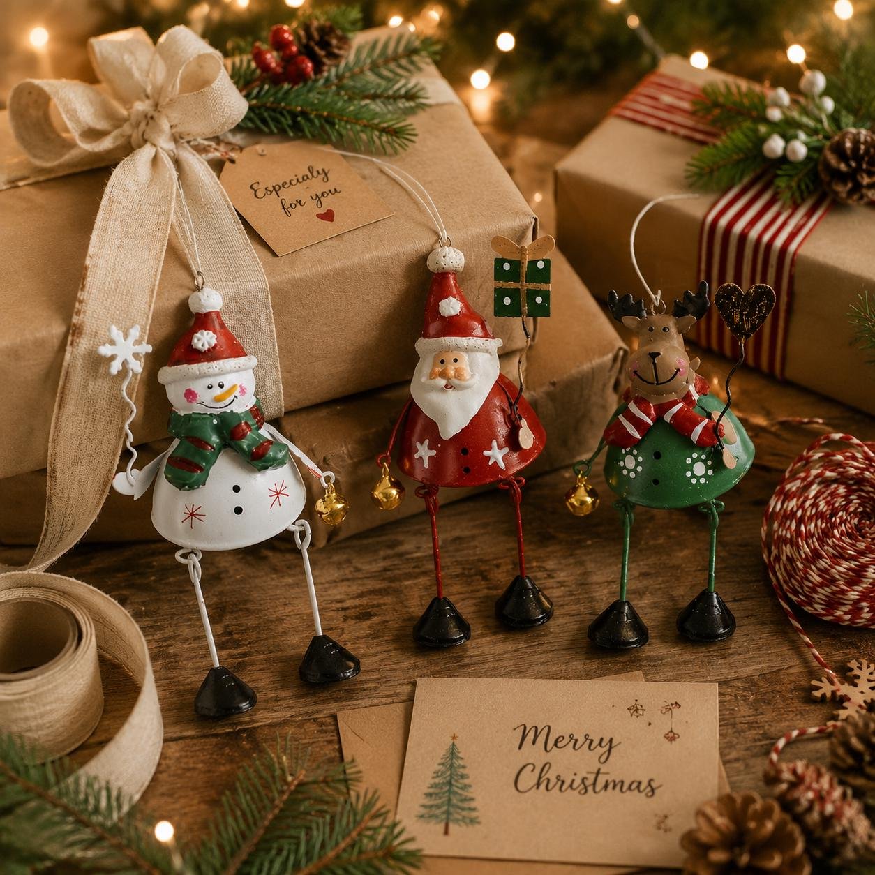 🦌✨ Hand-Painted Metal Dangling Leg Christmas Ornaments