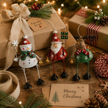 🦌✨ Hand-Painted Metal Dangling Leg Christmas Ornaments