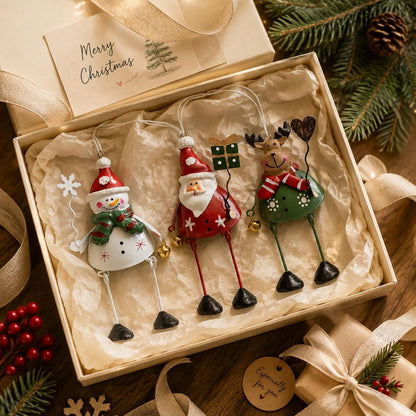 🦌✨ Hand-Painted Metal Dangling Leg Christmas Ornaments
