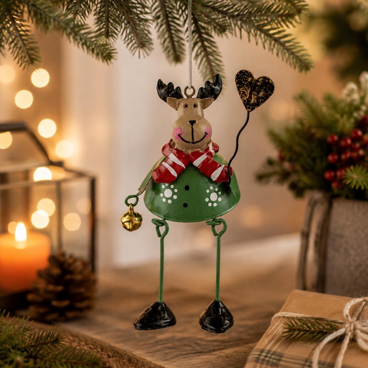 🦌✨ Hand-Painted Metal Dangling Leg Christmas Ornaments