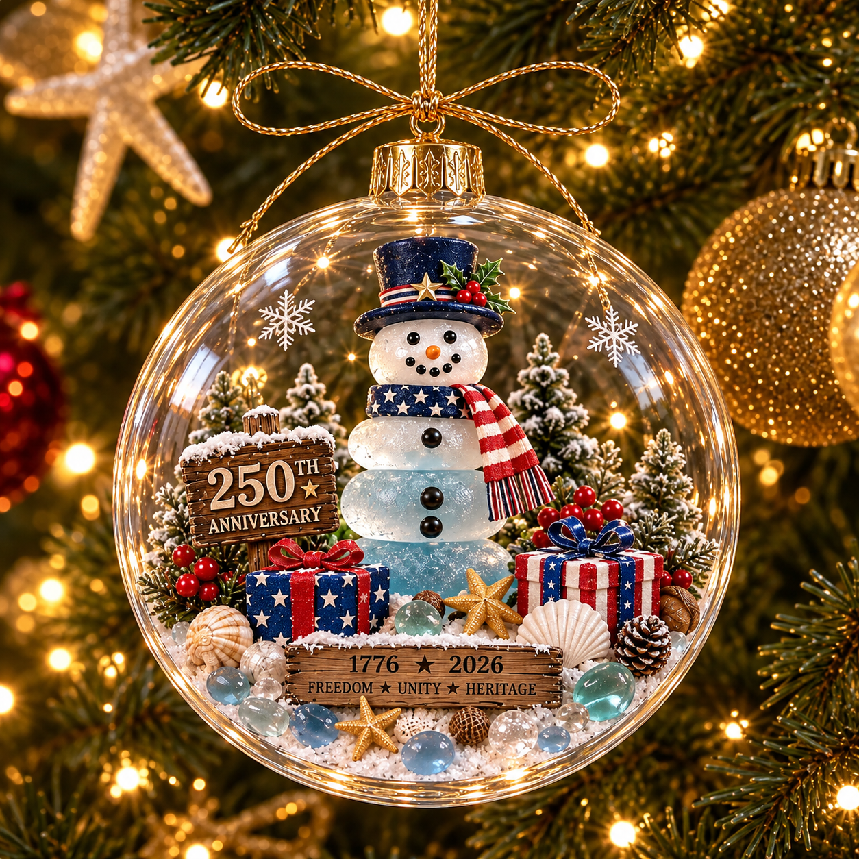 🇺🇸 250th Anniversary Patriotic Coastal Ornament – USA Christmas Hanging Keepsake