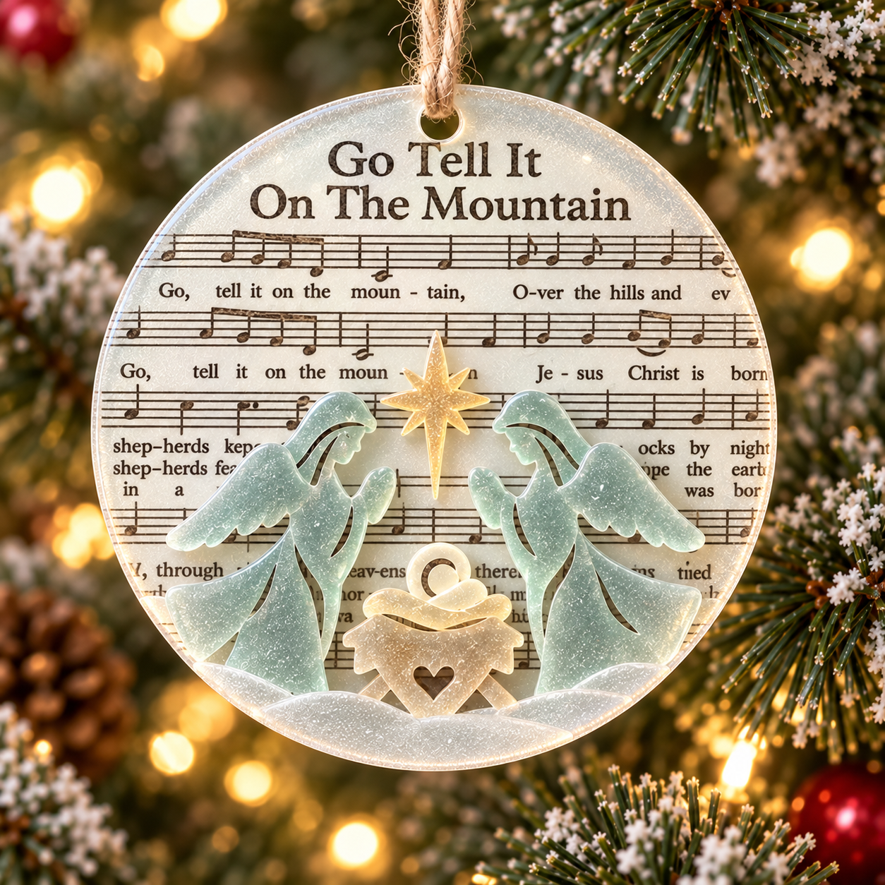 🎶 Religious Christmas Carol Sea Glass Style Ornament