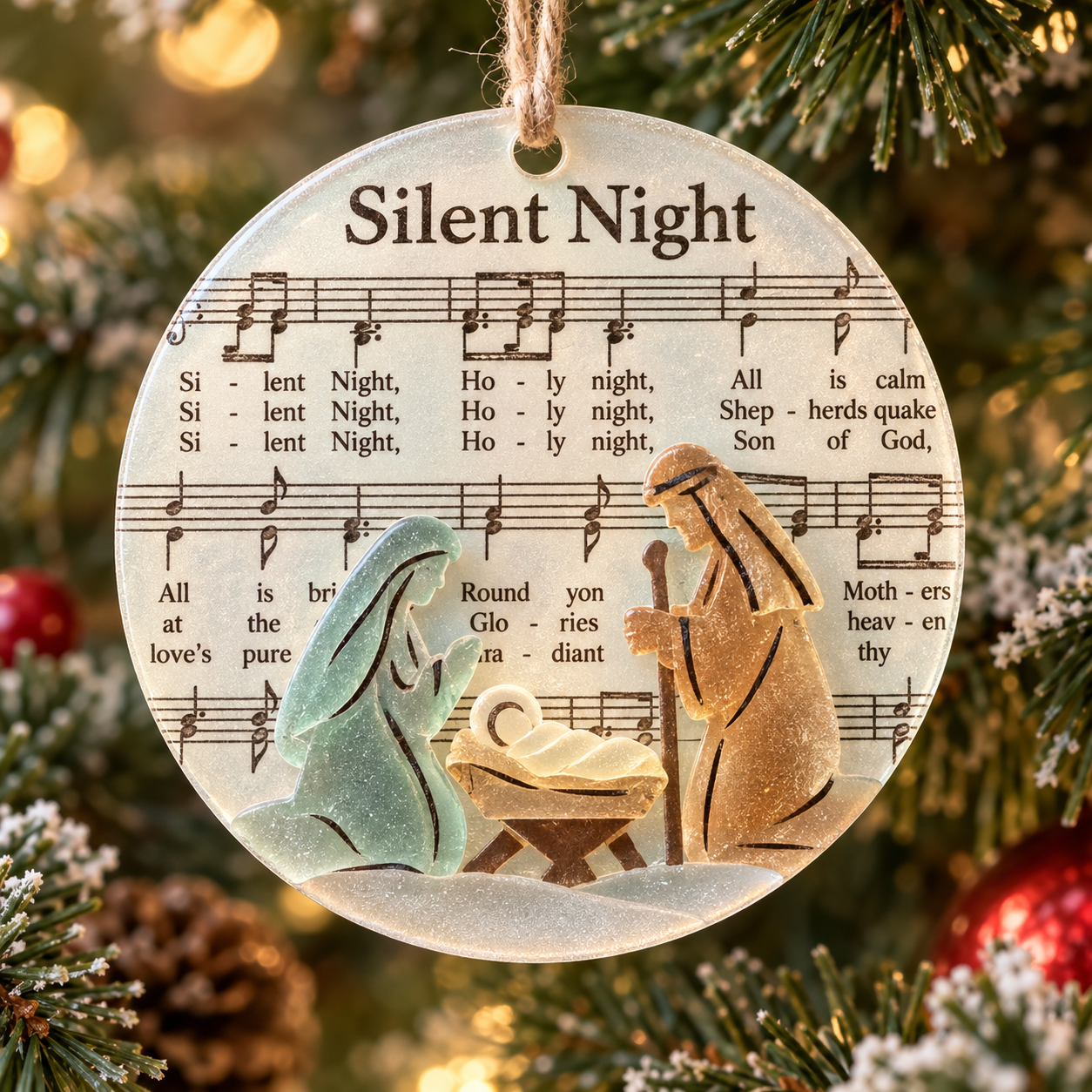 🎶 Religious Christmas Carol Sea Glass Style Ornament