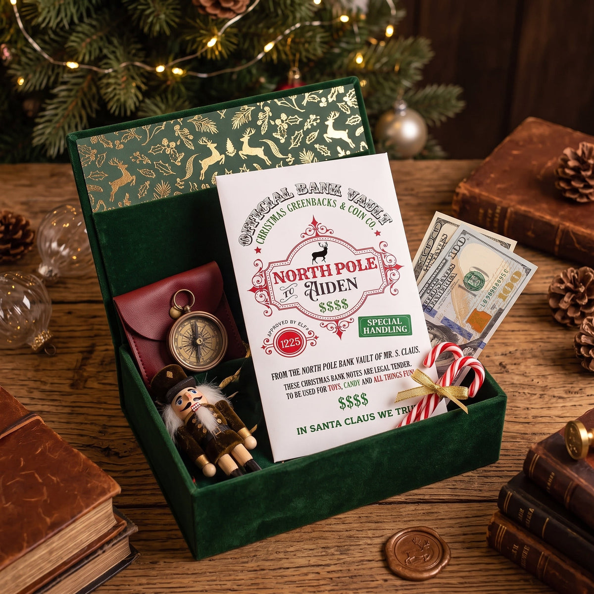 💵 Personalized North Pole Bank Vault Cash Holder – Official Santa Cash Envelope