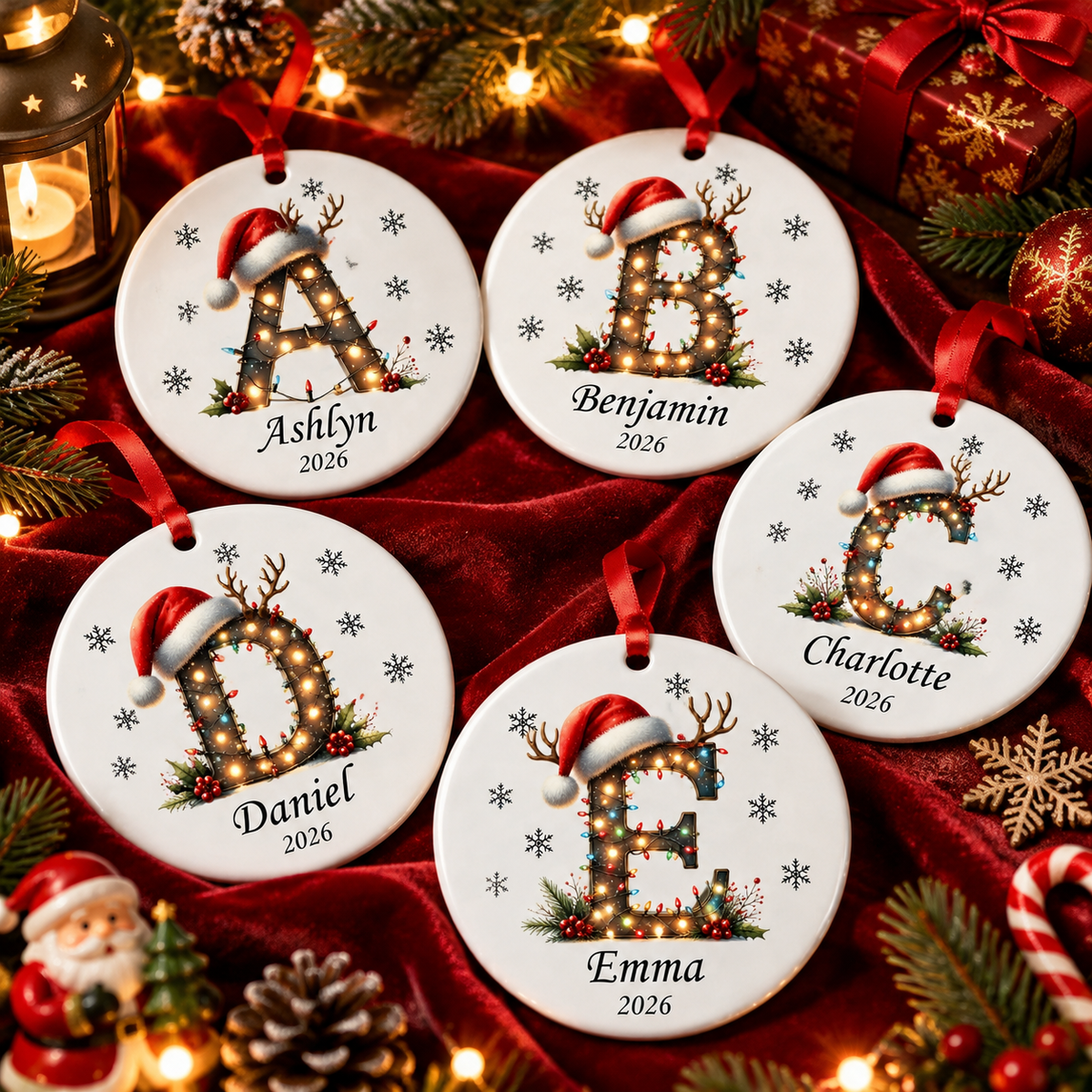 ✨💖 Christmas String Lights Personalized Initial Ornament 2026