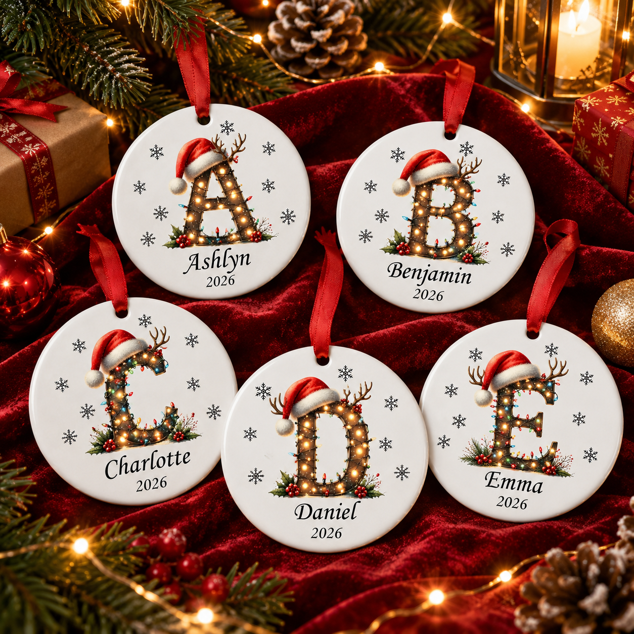 ✨💖 Christmas String Lights Personalized Initial Ornament 2026