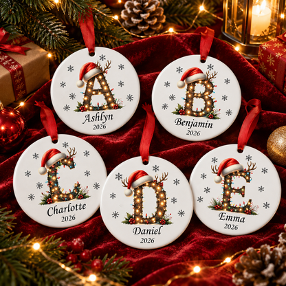 ✨💖 Christmas String Lights Personalized Initial Ornament 2026