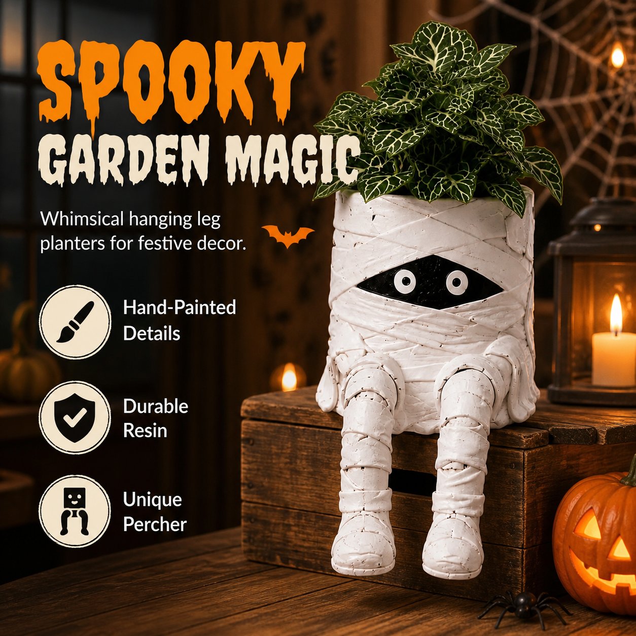 Halloween Whimsical Hanging Leg Planter Hand-Painted Resin Succulent Pot