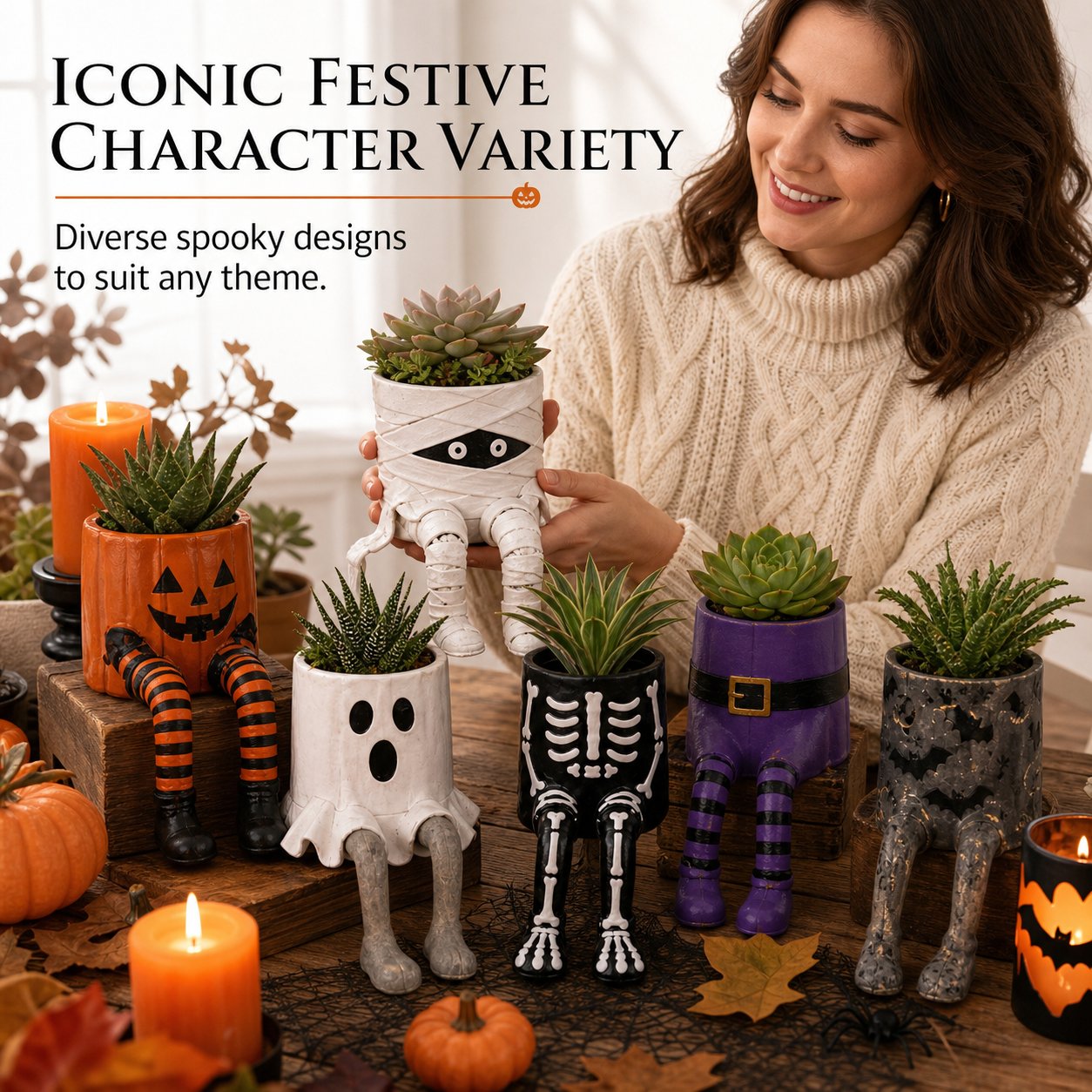 Halloween Whimsical Hanging Leg Planter Hand-Painted Resin Succulent Pot