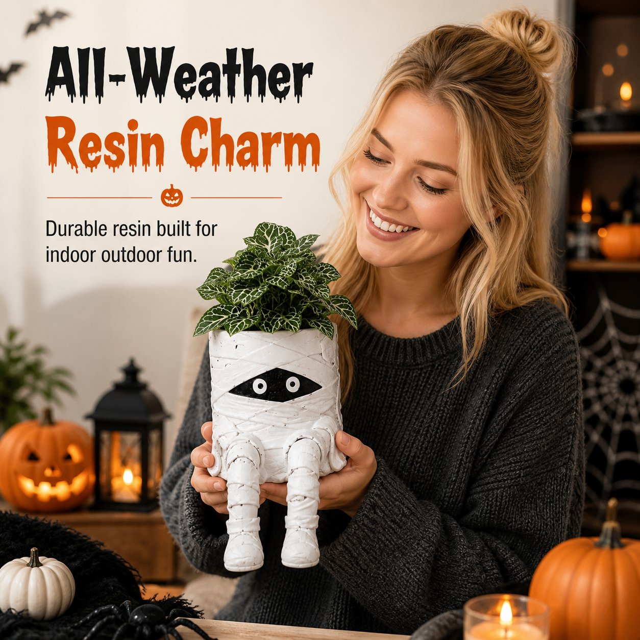 Halloween Whimsical Hanging Leg Planter Hand-Painted Resin Succulent Pot