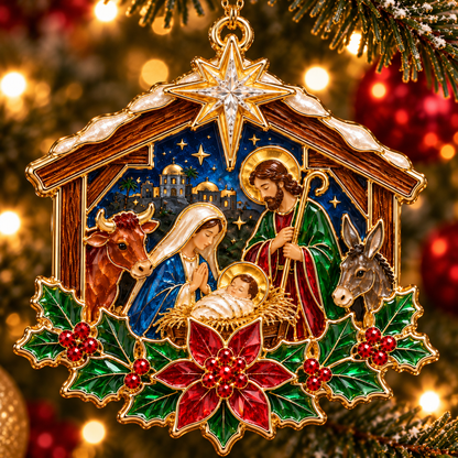 ✨🙏 Nativity Scene Stained Glass Style Ornament