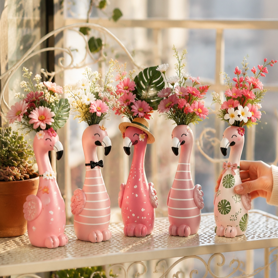 🦩Whimsical Pink Flamingo Flower Vase Set