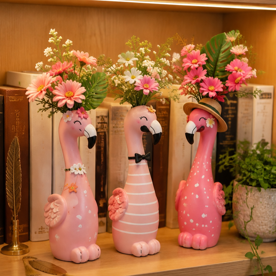🦩Whimsical Pink Flamingo Flower Vase Set