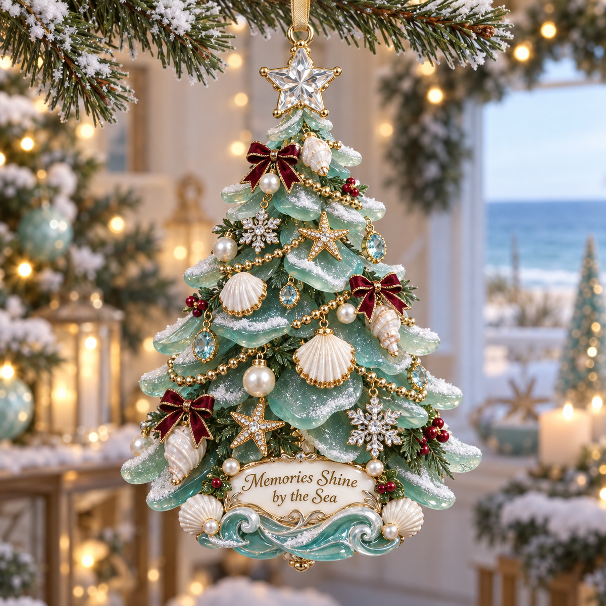 🎄Coastal Christmas Ornament – Sea Glass &amp; Shell Memory Keepsake