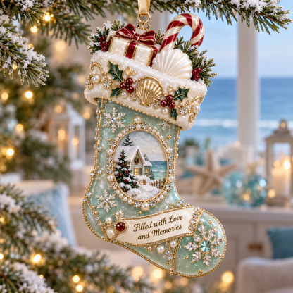🎄Coastal Christmas Ornament – Sea Glass &amp; Shell Memory Keepsake