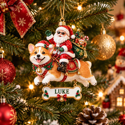 🎅🐾 Personalized Santa on Dog Christmas Ornament – Custom Name Bone Tag&nbsp;