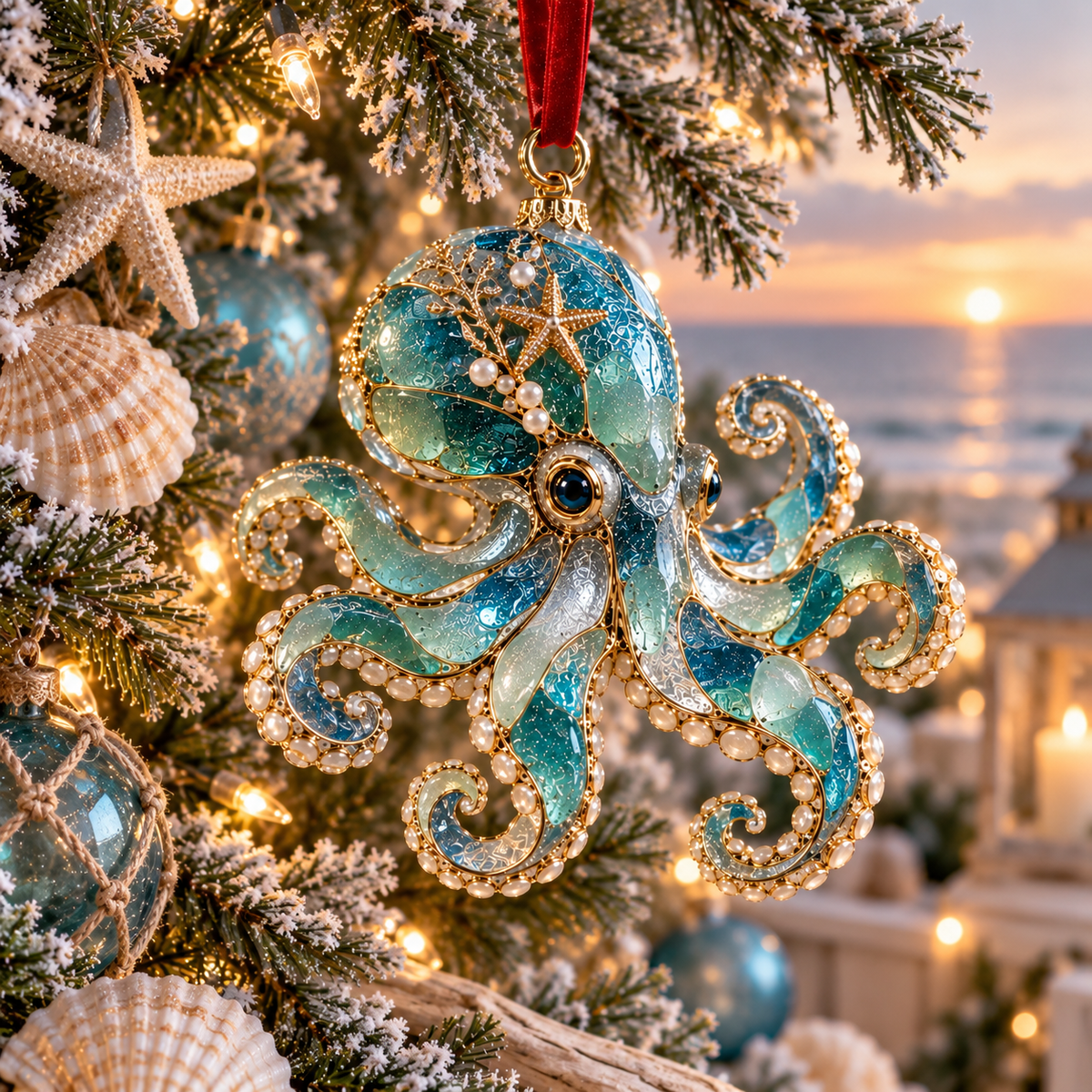 Ocean Christmas Series Sea Glass Ornament Collection