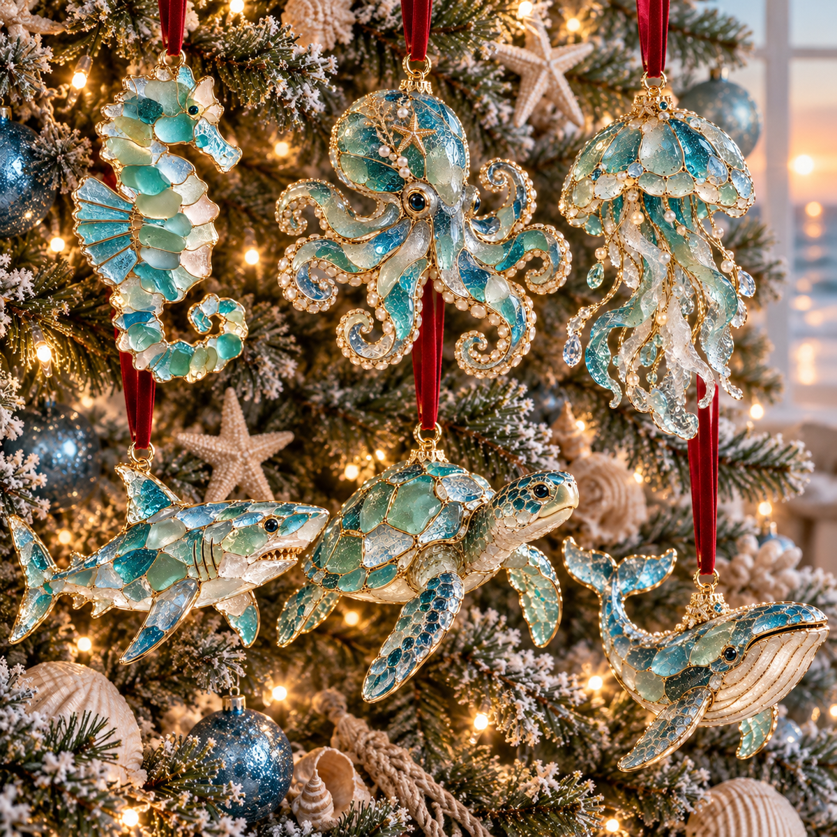 Ocean Christmas Series Sea Glass Ornament Collection