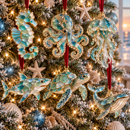 Ocean Christmas Series Sea Glass Ornament Collection