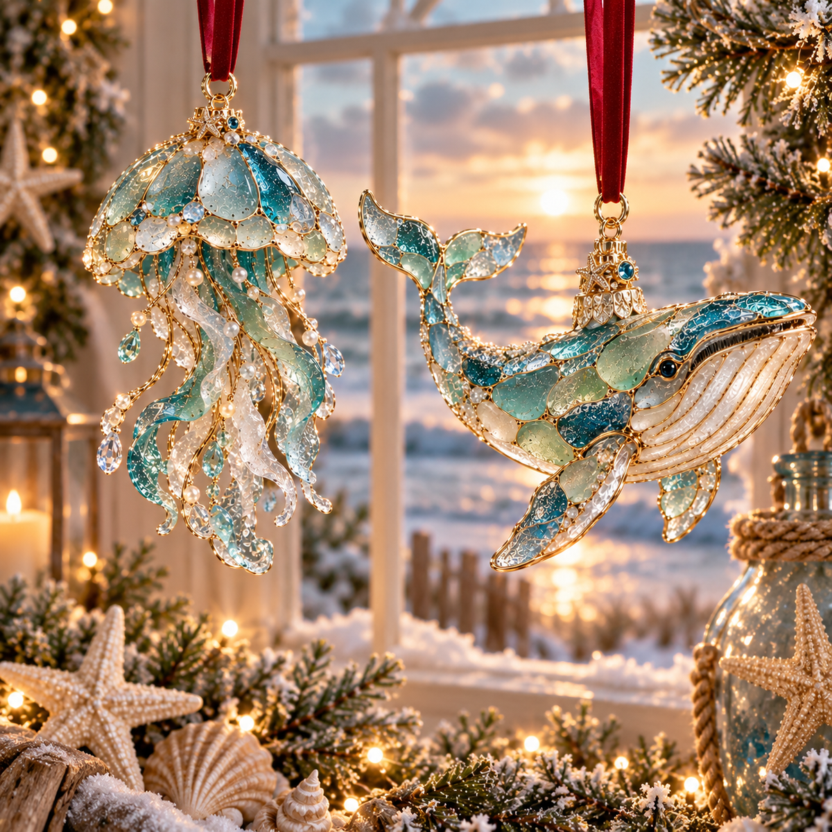 Ocean Christmas Series Sea Glass Ornament Collection