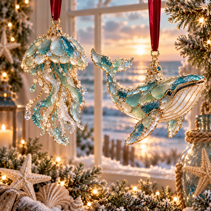Ocean Christmas Series Sea Glass Ornament Collection