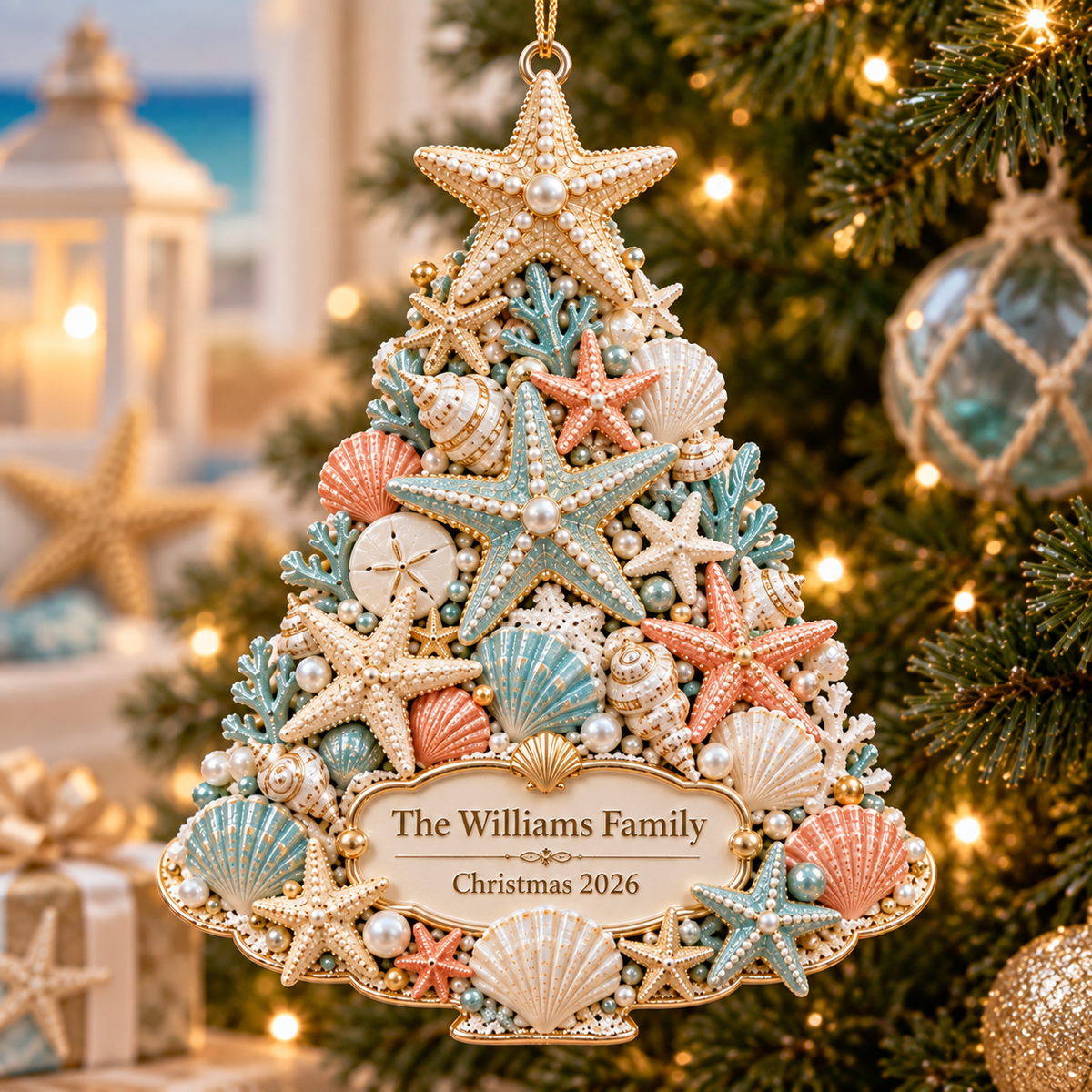 Personalized Coastal Christmas Tree Ornament