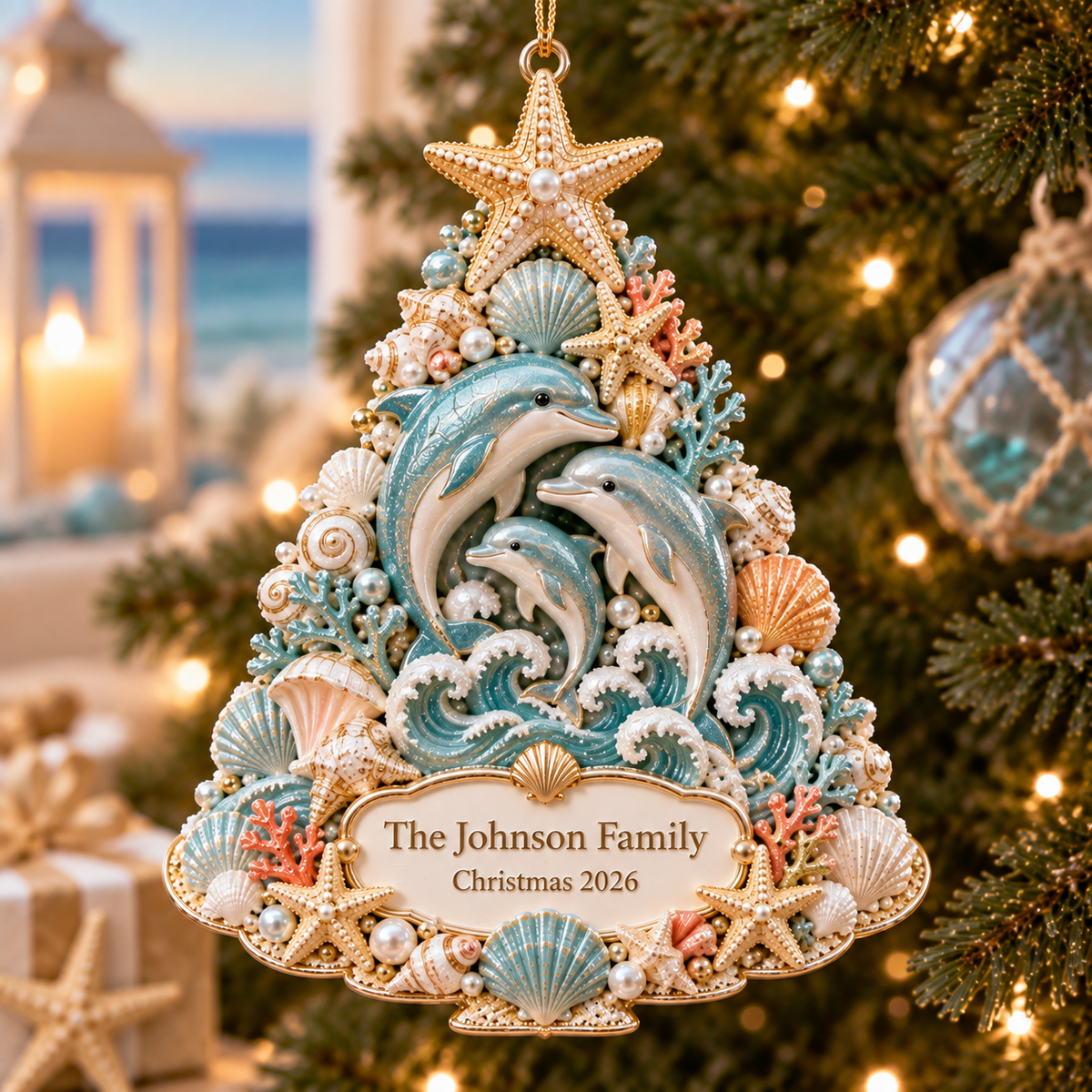 Personalized Coastal Christmas Tree Ornament