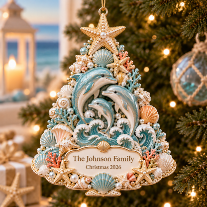 Personalized Coastal Christmas Tree Ornament
