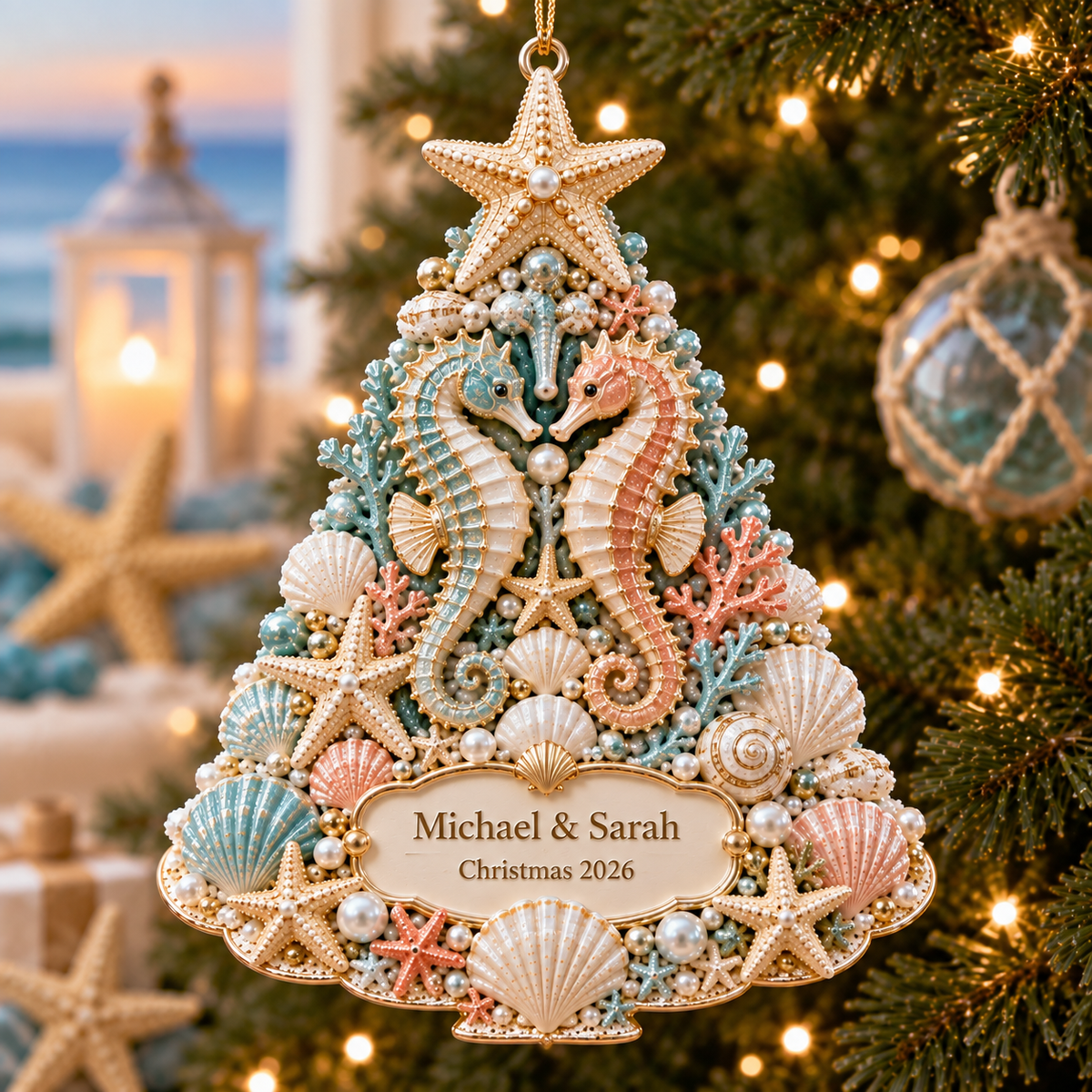 Personalized Coastal Christmas Tree Ornament