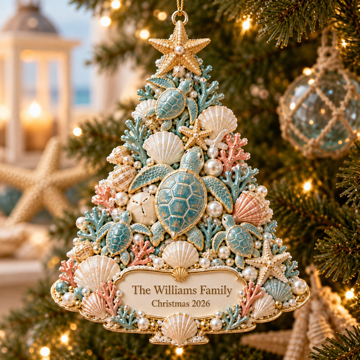 Personalized Coastal Christmas Tree Ornament