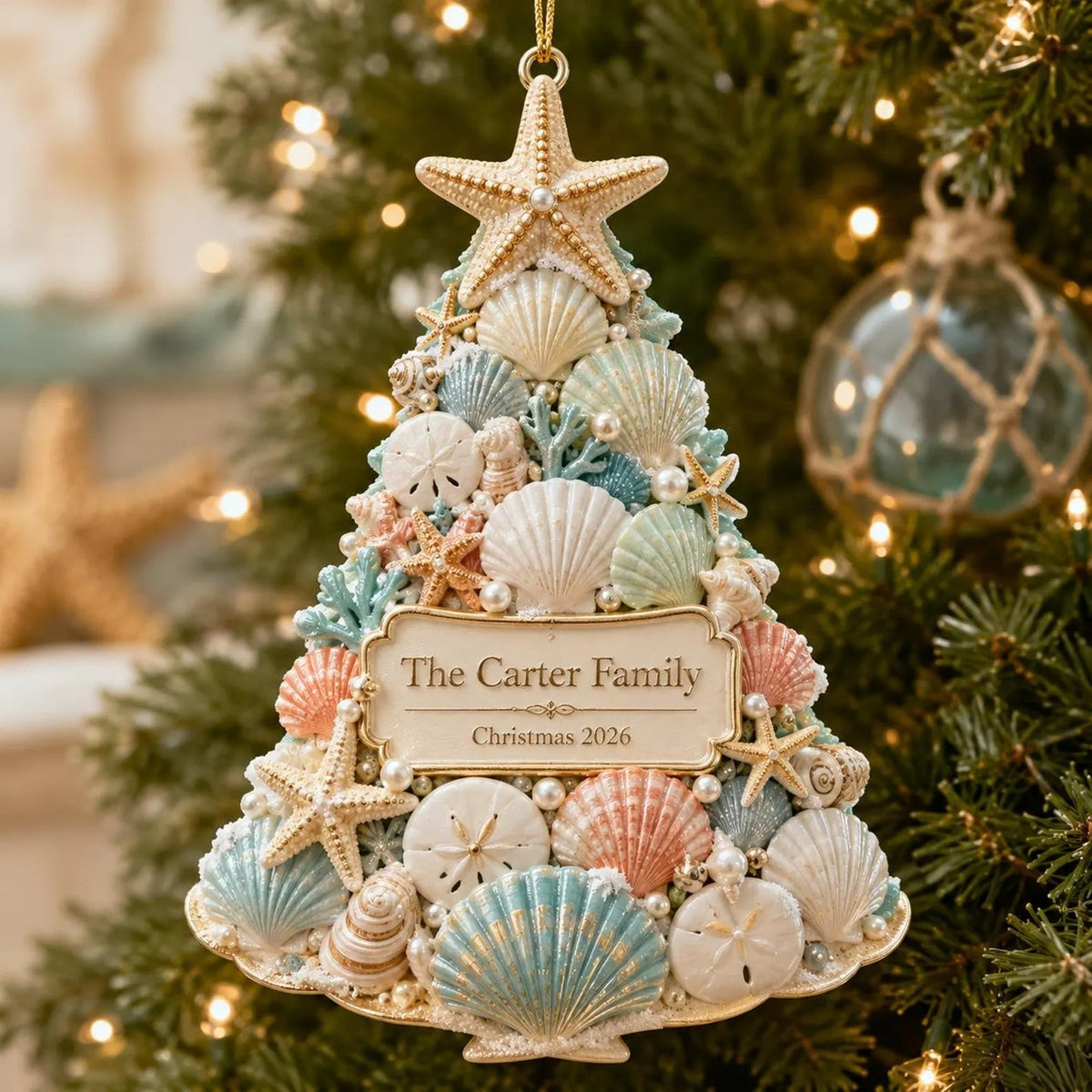 Personalized Coastal Christmas Tree Ornament