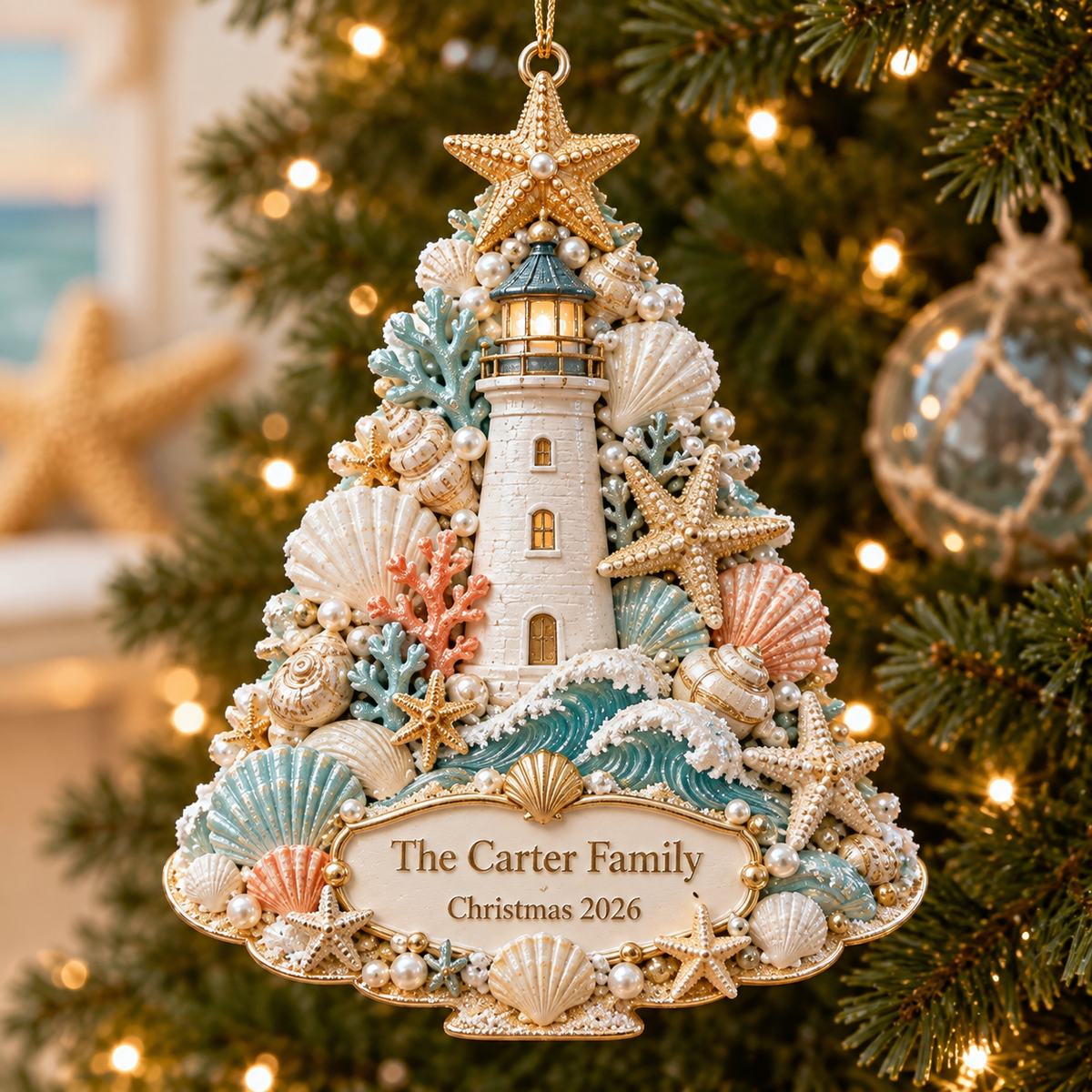 Personalized Coastal Christmas Tree Ornament