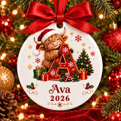 🐮 Personalized Highland Cow Initial Ornament