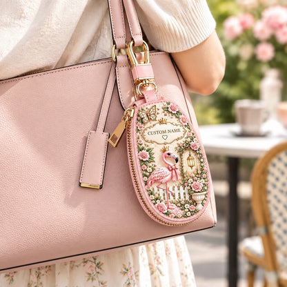 🌸🦩Personalized Floral Flamingo Leather Car Key Fob Cover