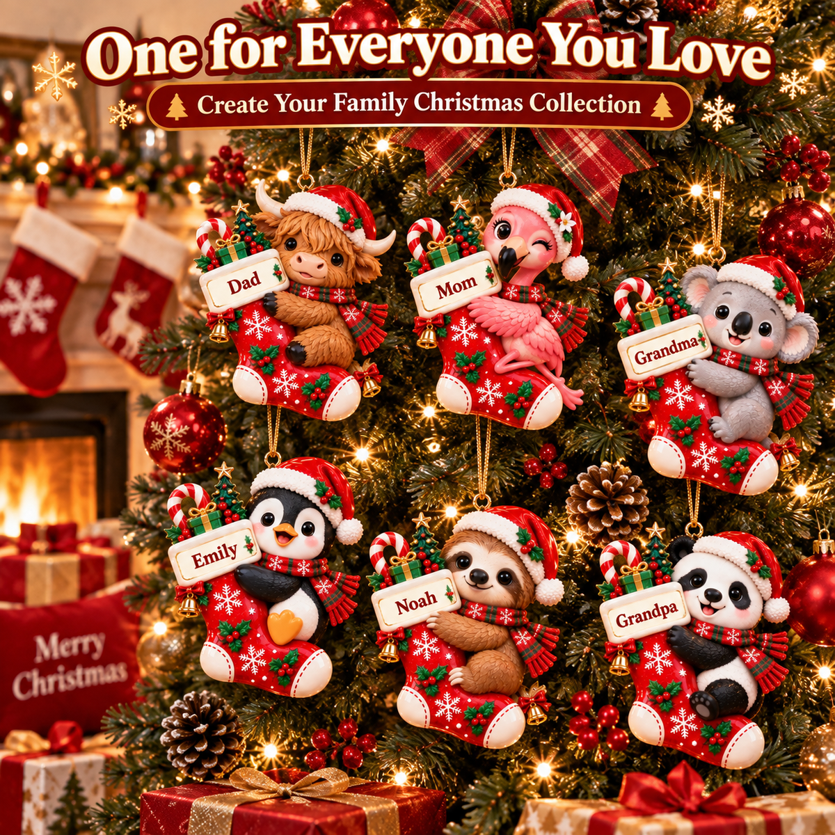 🎄 Personalized Christmas Stocking Animal Ornament