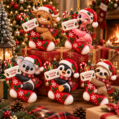 🎄 Personalized Christmas Stocking Animal Ornament